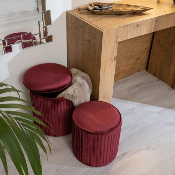 Set 2 pouf poggiapiedi e contenitore Tik-Tak Bordeaux