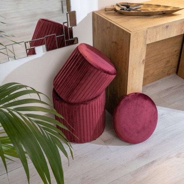 Set 2 pouf poggiapiedi e contenitore Tik-Tak Bordeaux