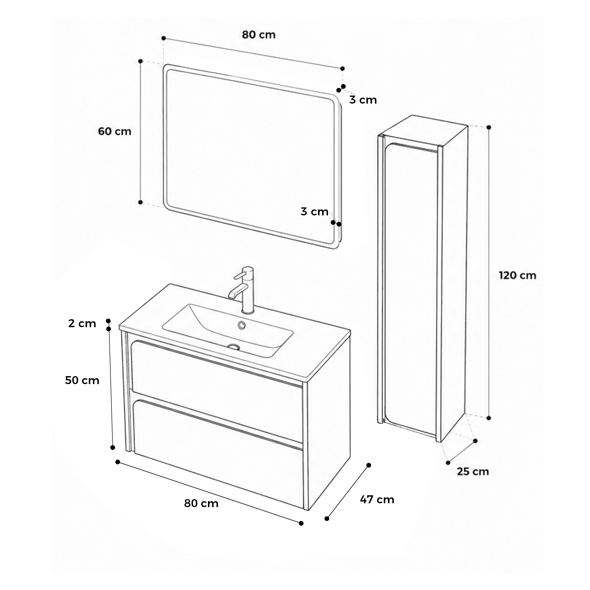 Bagno pre-assemblato con 2 cest. + lavabo ceramica 80x47 + colonna + specchio LED 80x60 <span>KING</span> - Norbe Bagno completo con base a cestoni, colonna a ripiani, azzurro, pre assemblato e con specchio LED retroilluminato