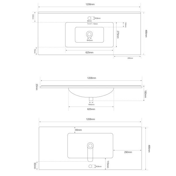 <span>Lavabo da incasso Moderno</span> 120x46,5 cm vasca singola - immagine 5