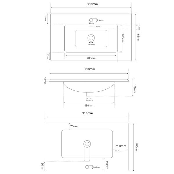 <span>Lavabo da incasso Moderno</span> vasca rettangolare 91x46,5 cm - immagine 5