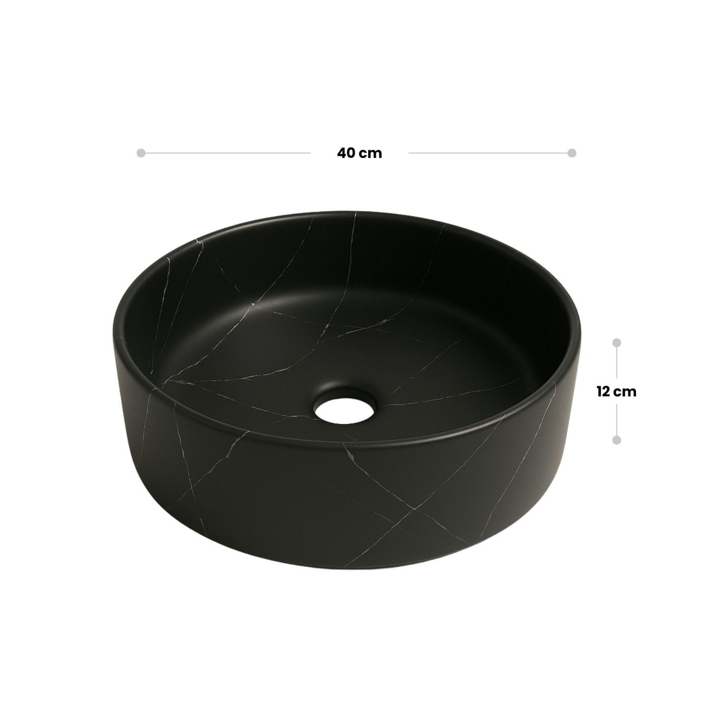Lavabo tondo da appoggio effetto marmo nero Teide 40x12 cm - immagine 5