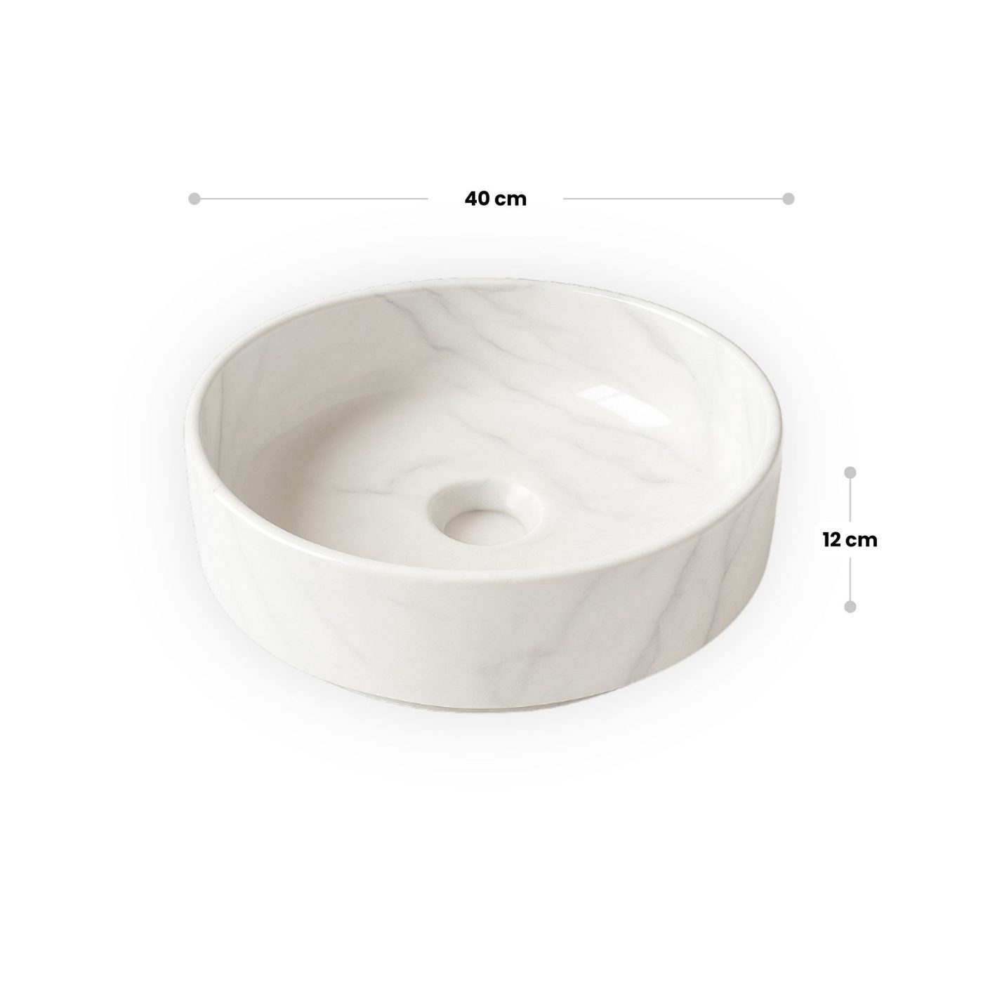 Lavabo tondo da appoggio ceramica effetto marmo Teide 40x12 cm - immagine 5