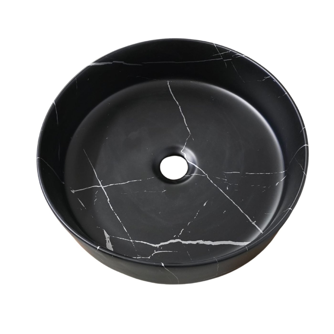 Lavabo tondo da appoggio effetto marmo nero Teide 40x12 cm - immagine 4