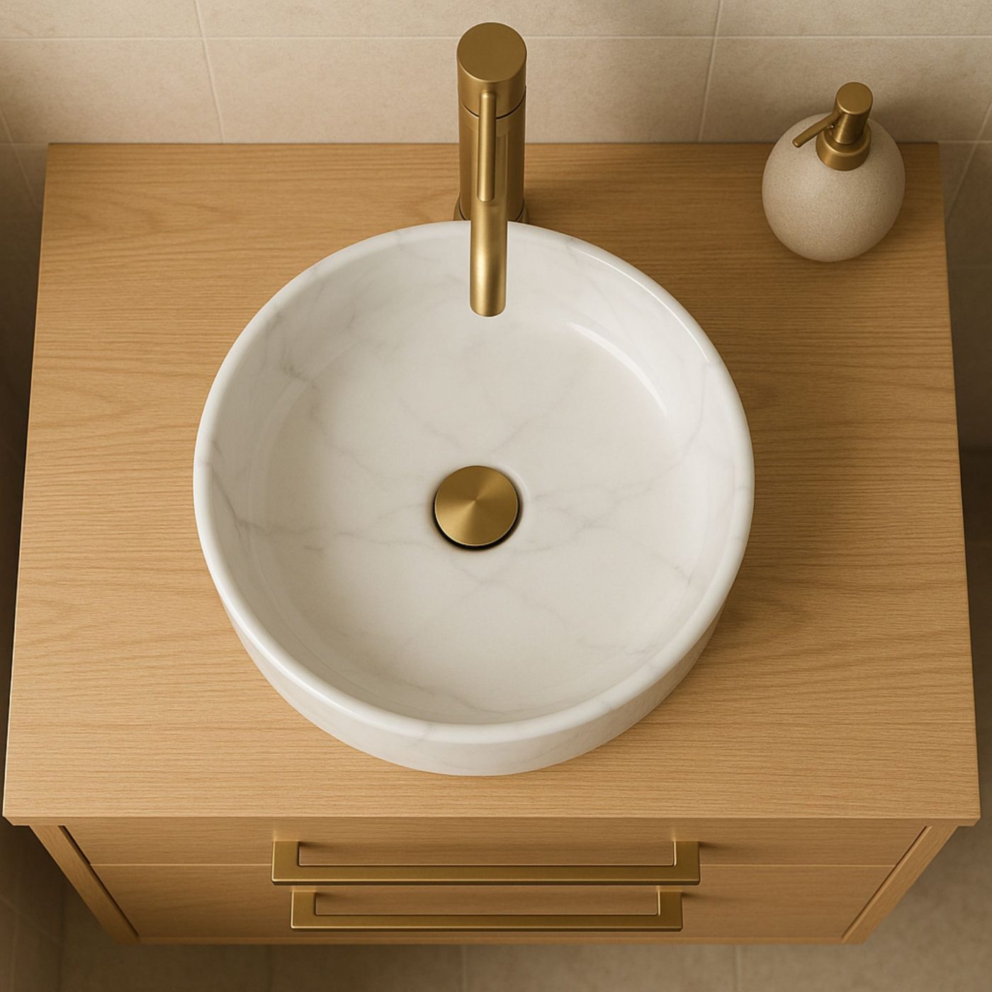 Lavabo tondo da appoggio ceramica effetto marmo Teide 40x12 cm - immagine 2