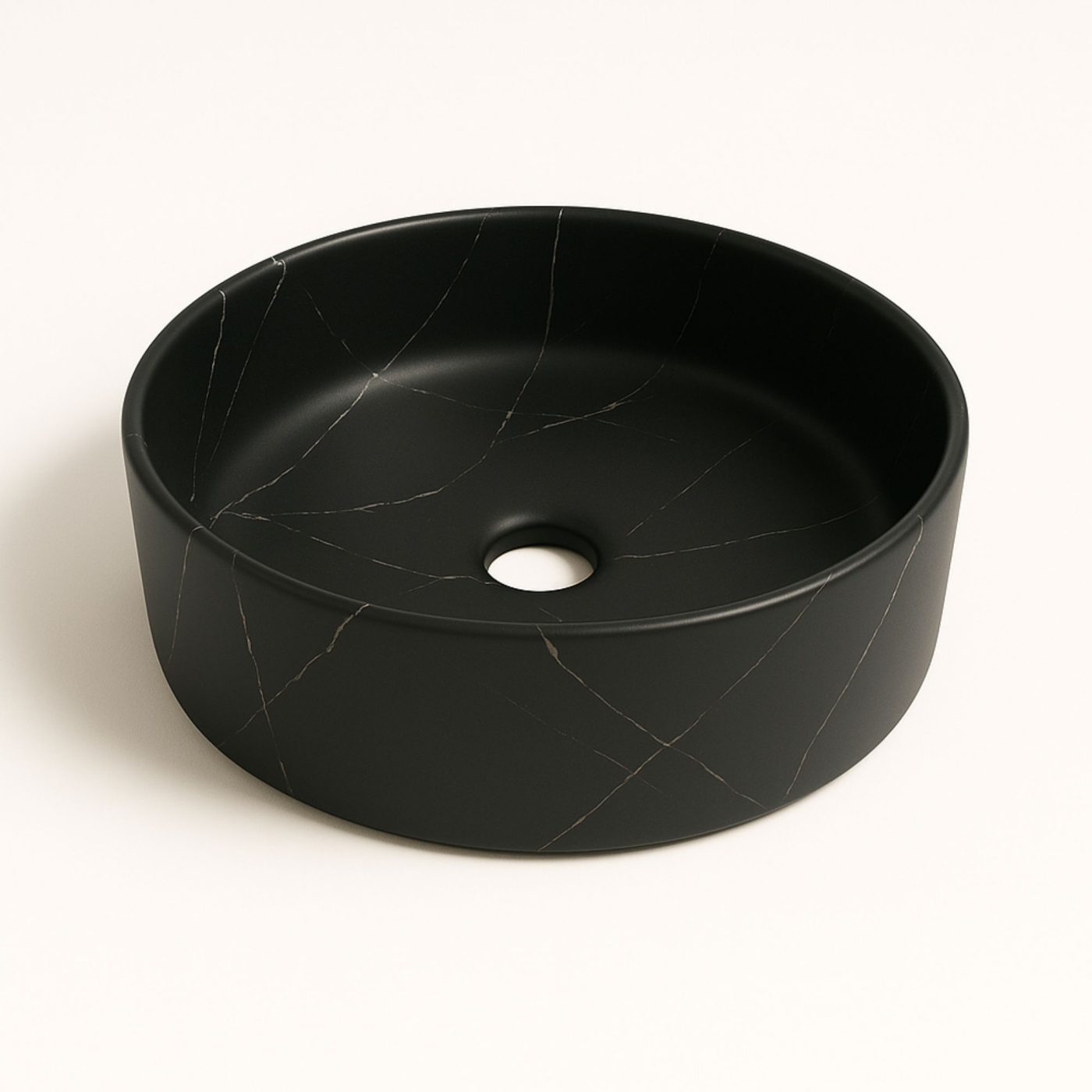 Lavabo tondo da appoggio effetto marmo nero Teide 40x12 cm - immagine 3