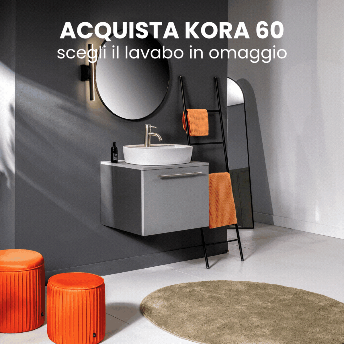 MOBILE BAGNO KORA 90 LAVABO APPOGGIO TONDO LAV 007 40 BI - Norbe