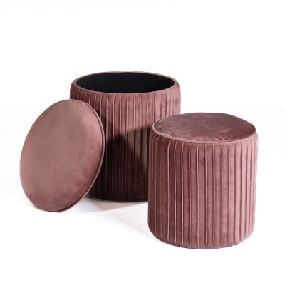 Pouf TIK-TAK set 2 pezzi: contenitore + poggiapiedi velluto Rosa Antico - norbe Pouf contenitore impilabile velluto POU-002-RA_000