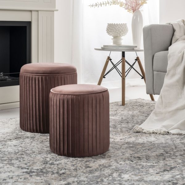 Set di 2 pouf Contenitori velluto <span>Tik Tak Rosa Antico</span> - immagine 2