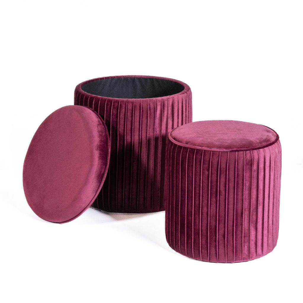 Pouf TIK-TAK set 2 pezzi: contenitore + poggiapiedi velluto Vinaccia - norbe POU 002 VN 00 1 - norbe