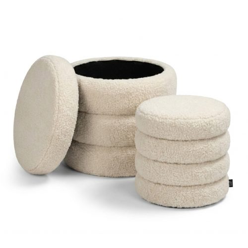 Set 2 pouf contenitori tessuto teddy crema Twirly