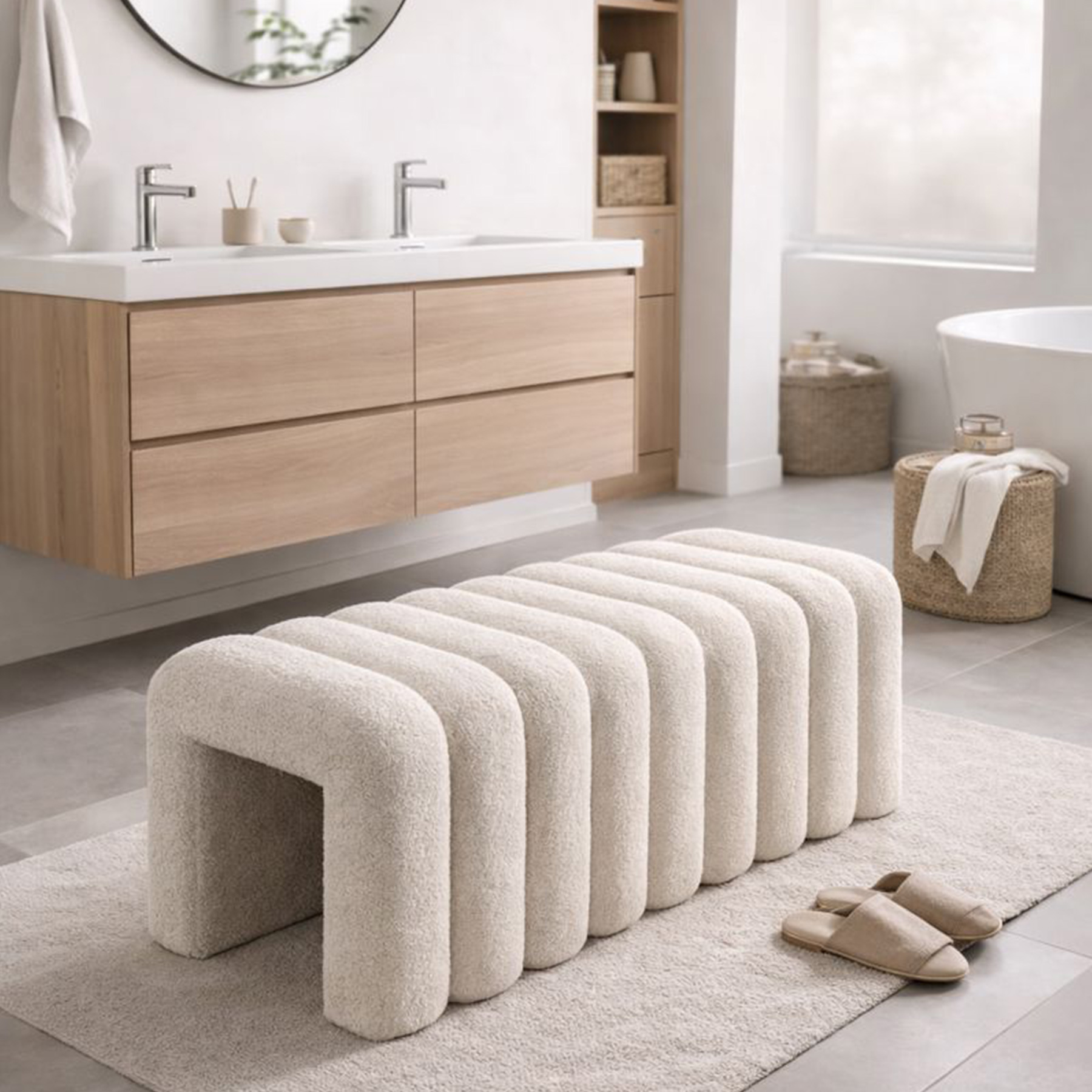 Pouf panca imbottita in tessuto teddy TIMIDY - Norbe Pouf panca imbottita in tessuto teddy TIMIDY