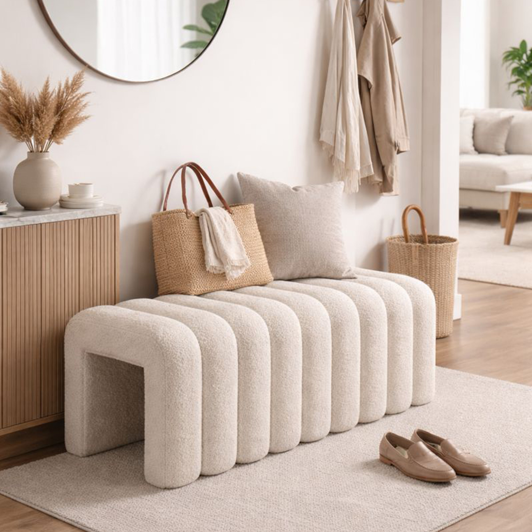 Pouf panca imbottita in tessuto teddy TIMIDY - Norbe Pouf panca imbottita in tessuto teddy TIMIDY