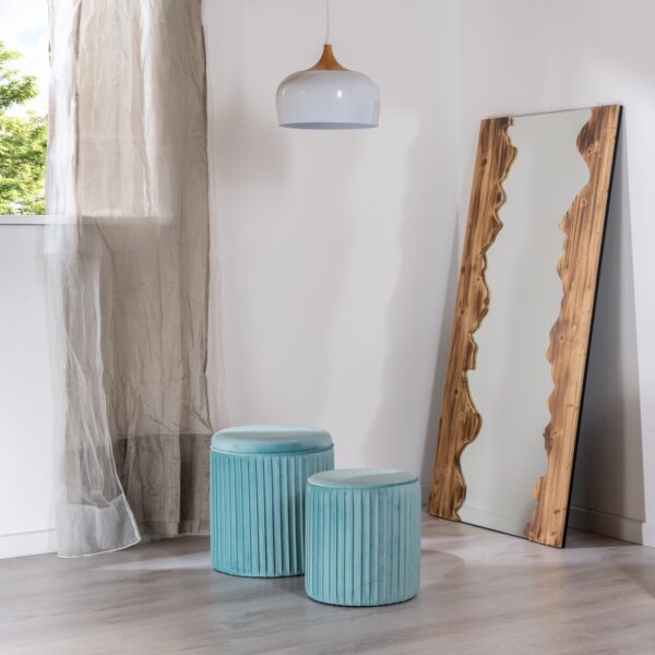 Pouf Contenitore velluto - 2 Pz Tik-Tak Azzurro