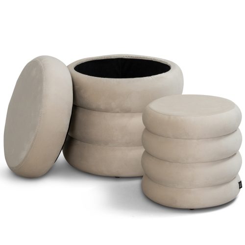 Set 2 pouf contenitore e poggiapiedi velluto Crema TWIRLY
