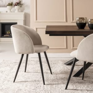 Sedia imbottita velluto Beige Gamba nera Sophia