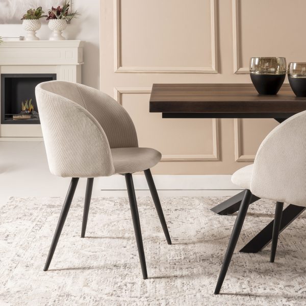 Sedia imbottita velluto Beige Gamba nera Sophia