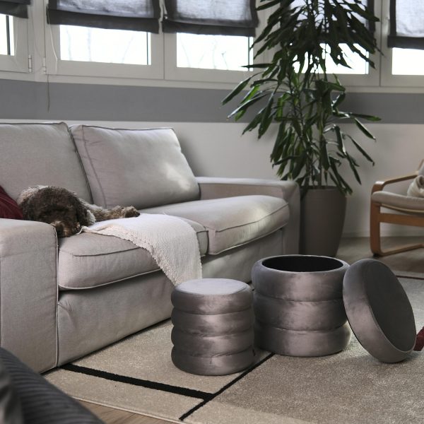 Set di 2 pouf contenitori in velluto <span>Twirly Grigio</span> - immagine 2