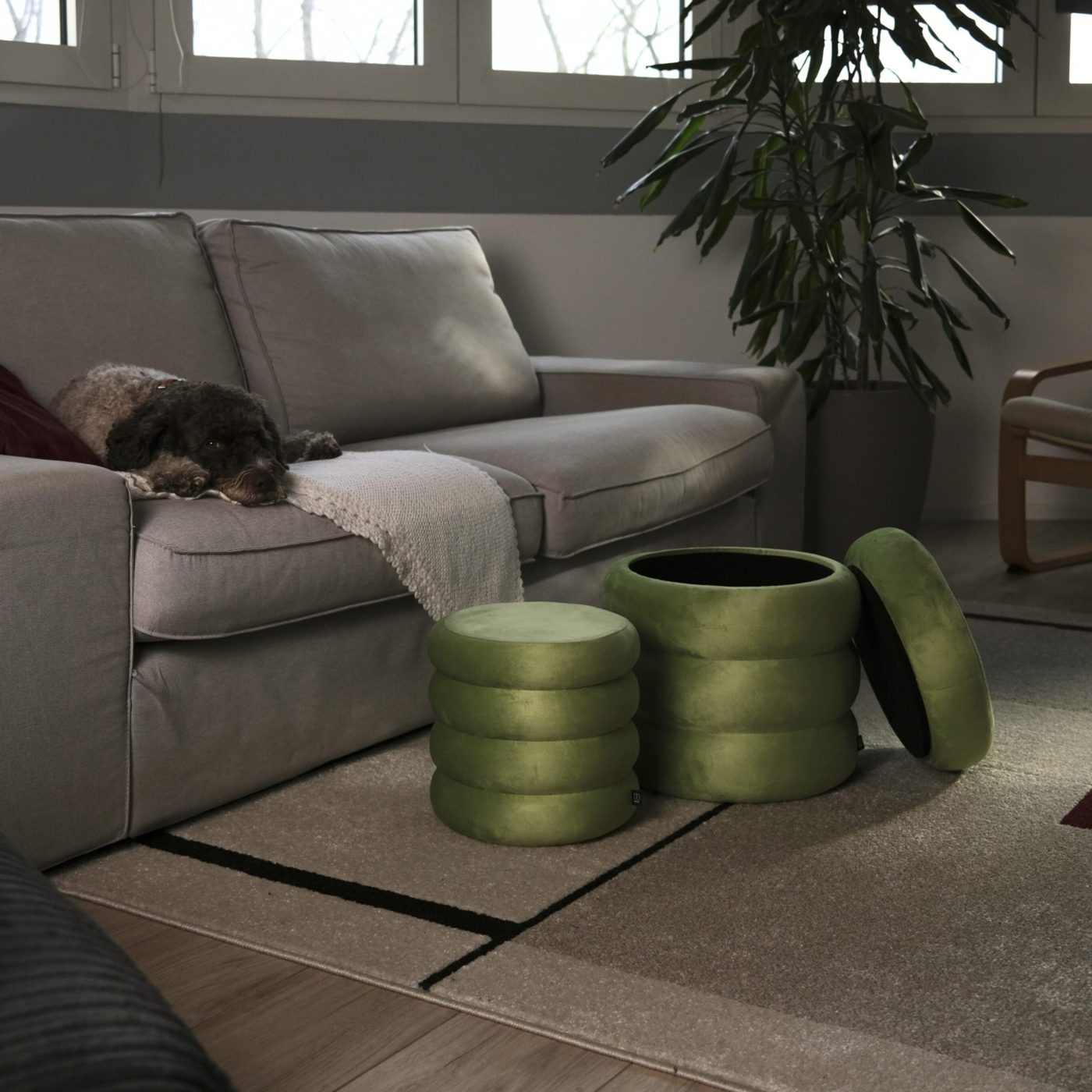 Set di 2 pouf contenitori in velluto  Twirly Verde - immagine 3
