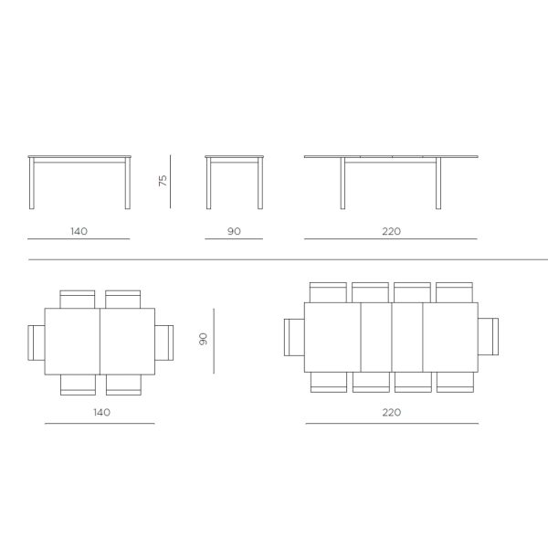 Tavolo allungabile con allunghe centrali - NOR-TAV.CAIO90X140