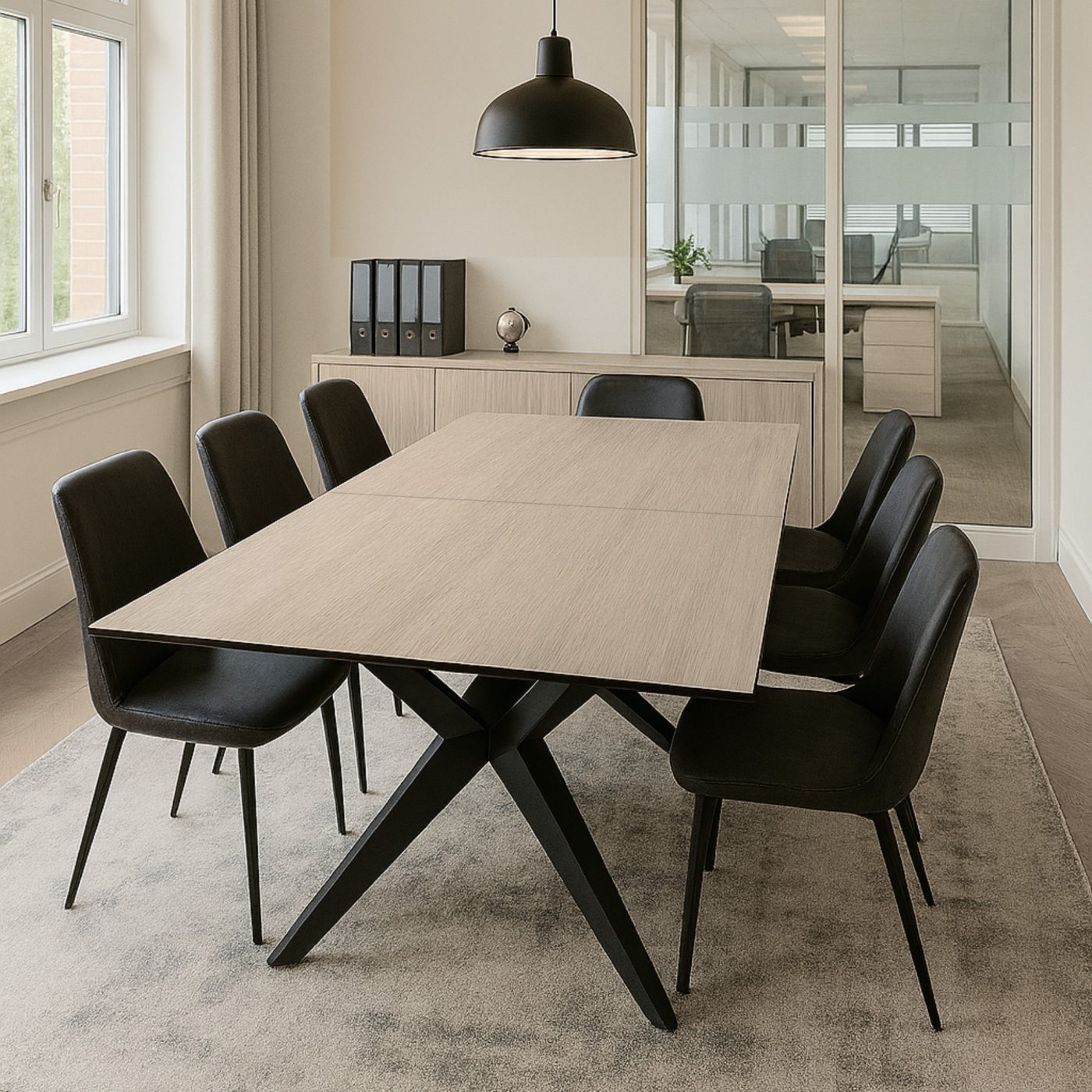 Tavolo allungabile in vetro 180/240x100 effetto legno sostegno metallo nero CLINT - immagine 2