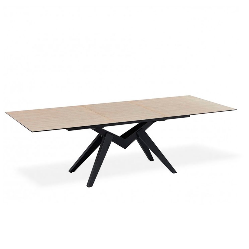 Tavolo allungabile in vetro 180/240x100 effetto legno sostegno metallo nero CLINT