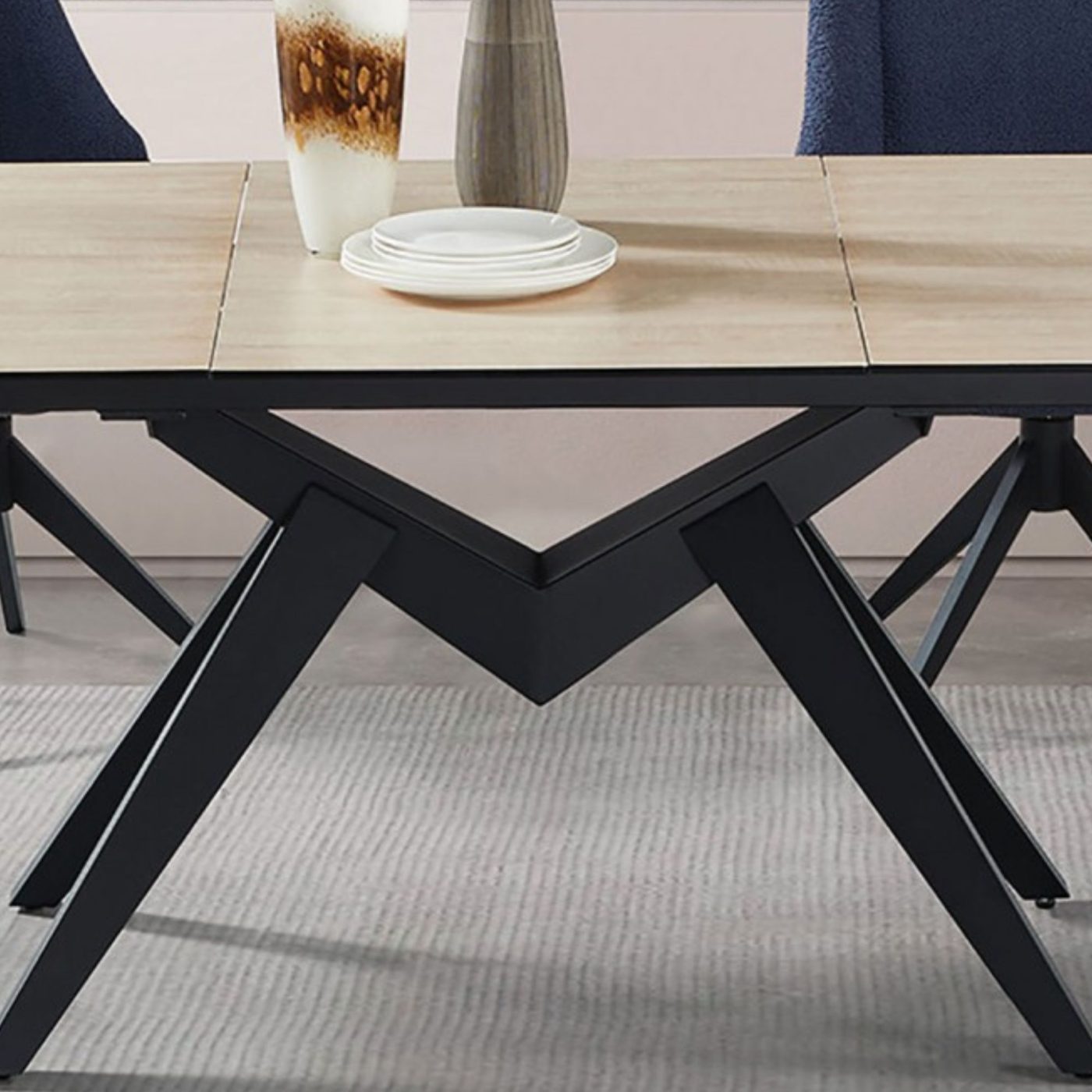 Tavolo allungabile in vetro 180/240x100 effetto legno sostegno metallo nero CLINT - immagine 5