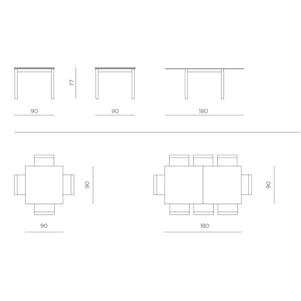 tavolo a libro allungabile 90_180x90- NOR-TAV.UGO90X90