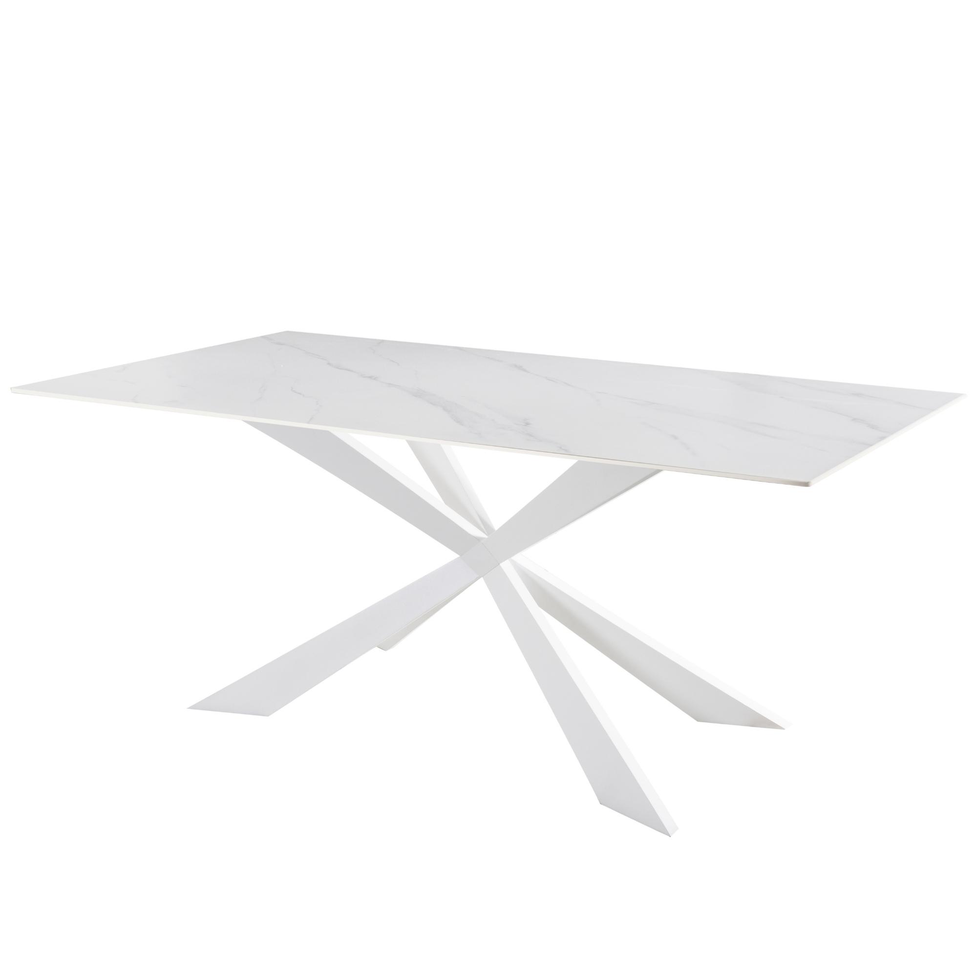 Tavolo fisso piana effetto marmo bianco con sostegno bianco KROSS